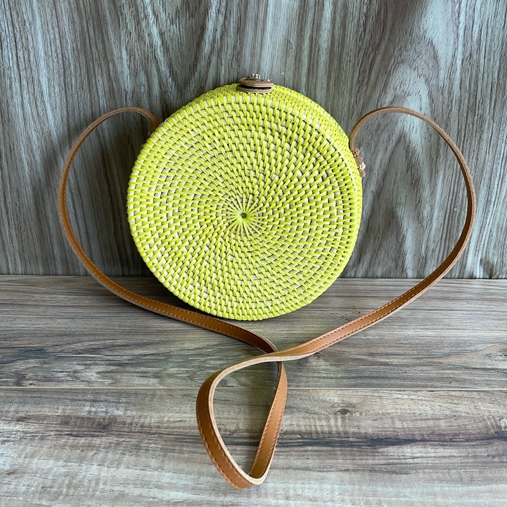 Pre-owned Bali Rattan Bag Cross Body Bag Handcrafted Yellow